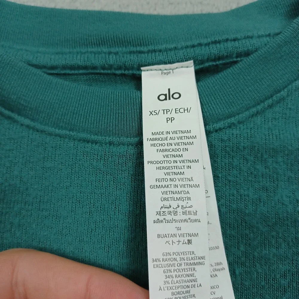 Alo Sweater Womens XS Green Soho Pullover Logo Long Sleeve Casual